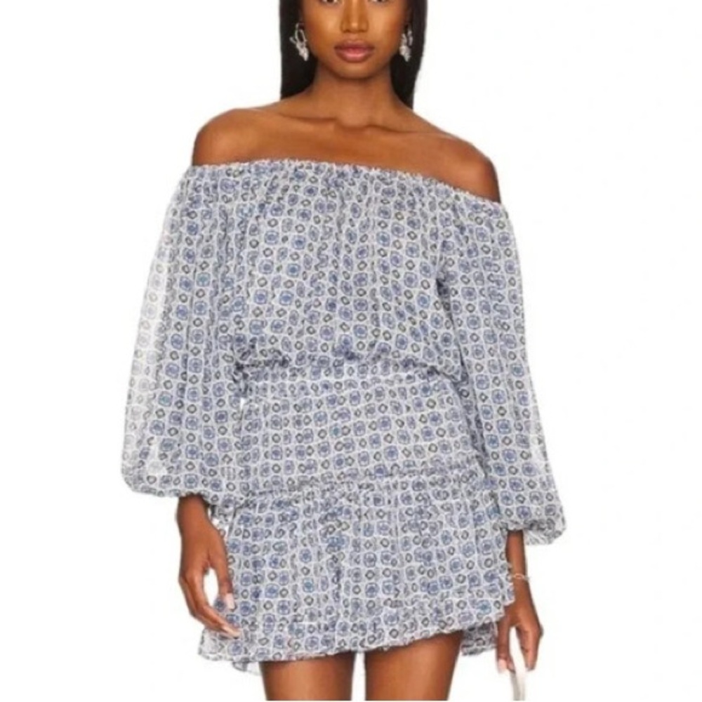 MISA Zonia Chiffon Mini Dress Scorpio’s Tile Blue - Picture 2 of 9